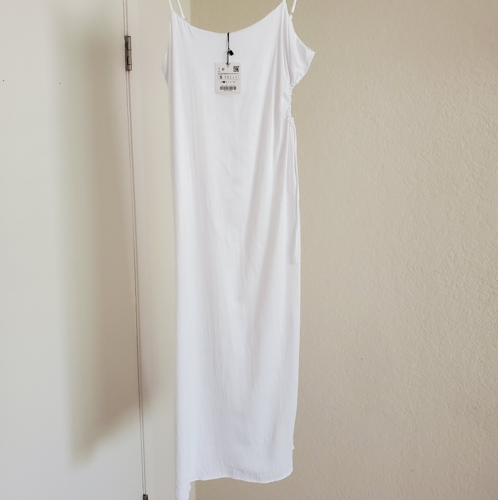NWT Zara * White Satin Midi Cut Out Dress - Picture 8 of 8